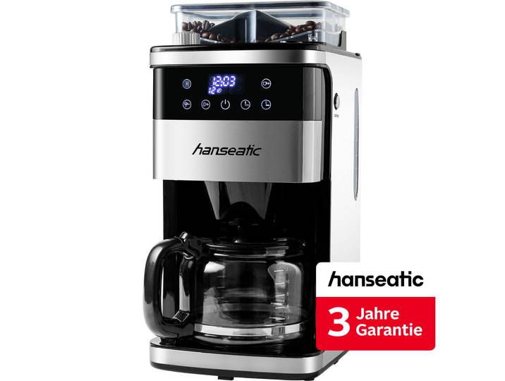 HANSEATIC Kaffeemaschine mit Mahlwerk HCMG105015SD , silber (schwarz, silber), 1,5 l, 15, Kaffeemaschinen, inkl. 3 Jahre Herstellergarantie, Kaffeemaschine mit Mahlwerk
