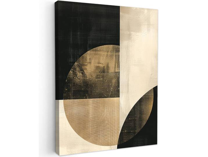 MuchoWow Leinwandbild - Abstrakt - Geometrische Formen - Schwarz - Gold - 60x80 - Gemälde, Ecru, Textil, Kiefer, Rechteckig, 60x80 cm, gerahmt, Bilder & Rahmen, Bilder, Wandbilder