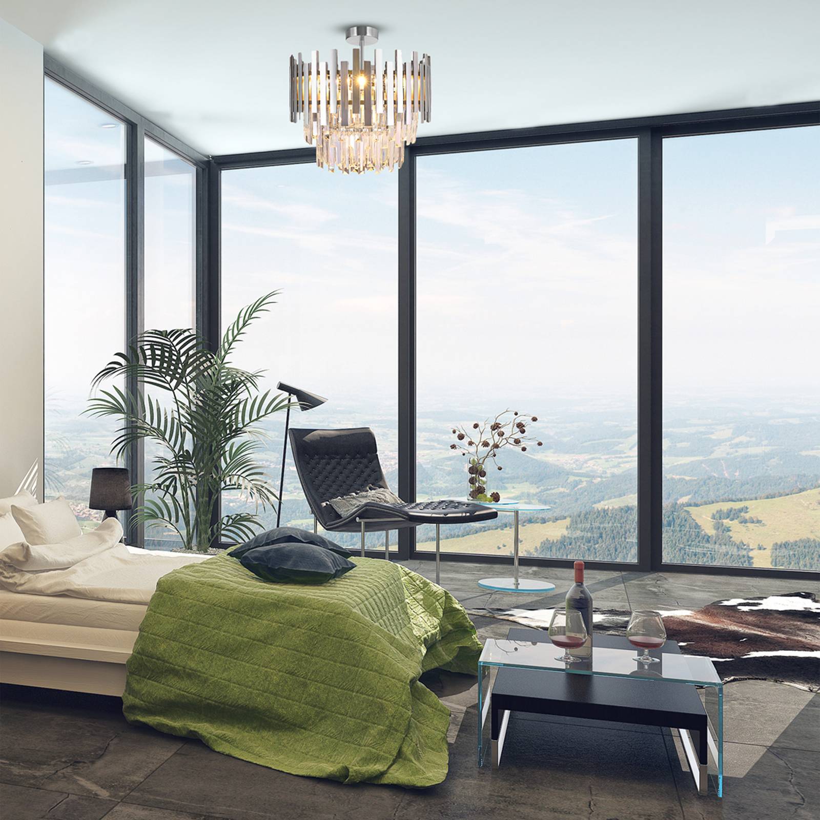 Kristall Deckenlampe Aspen Eko-Light, dimmbar, chrom / silber, für Wohn- / Esszimmer, Metall, Deckenlampe