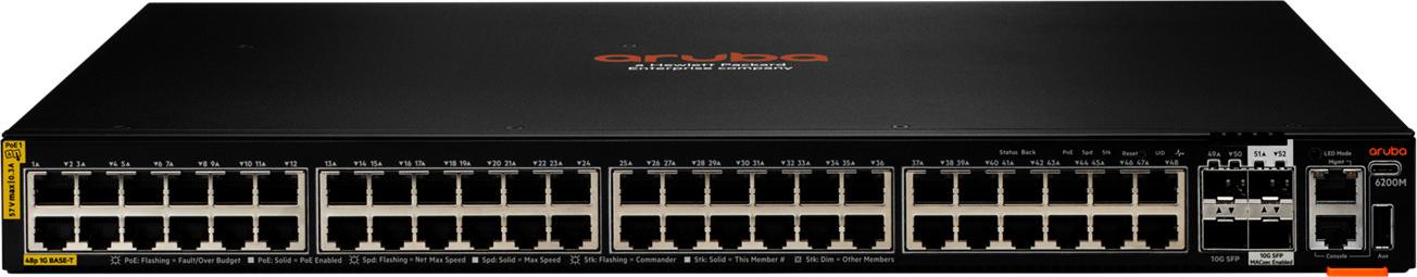 HPE Aruba Networking Networking CX6200M 48G Class4 PoE 4SFP+ Switch, Managed, L3, Gigabit Ethernet (10/100/1000), Power over Ethernet (PoE), Rack-Einbau