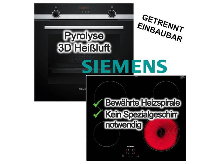 SIEMENS Elektro-Herd-Set Einbaubackofen Dampfunterstützung Pyrolyse +Glaskeramik Kochfeld 60cm, mit 1-fach Teilauszug