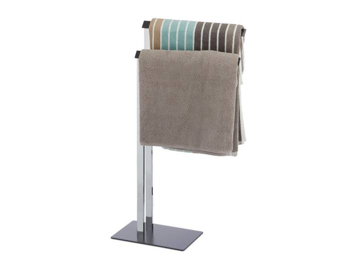 Relaxdays Handtuchständer Chrom Anthrazit 2-armig Stahl 82 cm, Mehrfarbig, Metall, 46x82x20 cm, Badezimmer, Badezimmerausstattung, Handtuchhalter