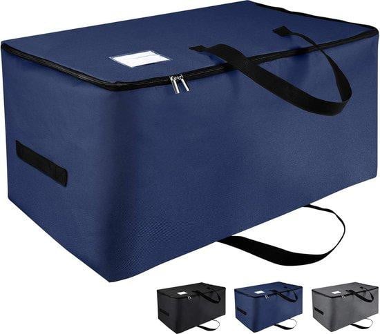 Blauwe opvouwbare textiele opbergbox met handgrepen voor volwassenen
