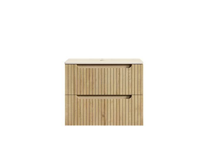 Meuble vasque - 60 cm - Chêne clair - Plan pierre frittée travertin - Contreplaqué E0