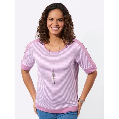 Kurzarmshirt CASUAL LOOKS "Ringelshirt", Damen, Gr. 42, orchidee, weiß, geringelt, 100% Baumwolle, gemustert, gestreift, Rundhals, Shirts
