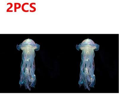 Uplifted Finds DIY Iridescent Jellyfish Lantern   Hanging Bedroom Night Light   Colorful Fantasy Ribbon Ceiling Lamp blue 2 Pcs