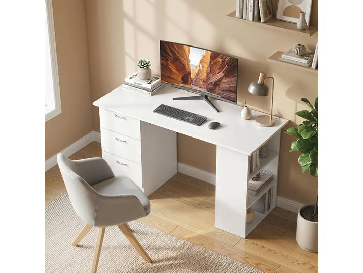 Bureau Informatique Bois 3 Tiroirs 2 Étagères