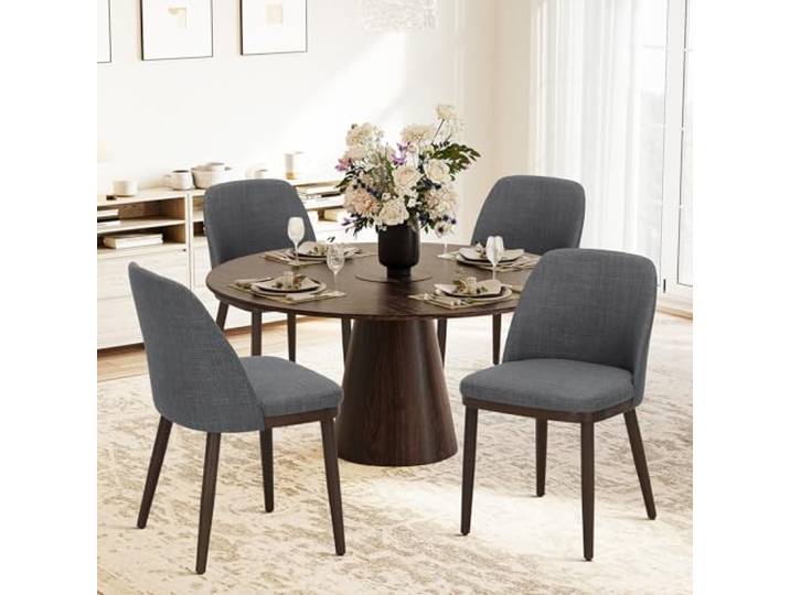 COLAMY Gepolsterte Esszimmerstühle 4er Set, Moderne Küchenstühle mit Rückenlehne, Stoffstuhl mit Holzbeinen für Esszimmer, Küche, Restaurant, Hellgrau