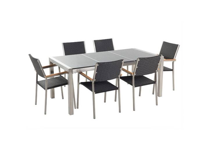 GARTENMÖBEL SET 6-Sitzer Granit grau poliert Rattan Grosseto