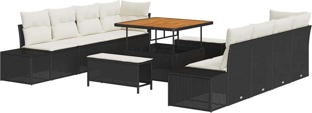 vidaXL Gartensofa-set Schwarz Poly Rattan