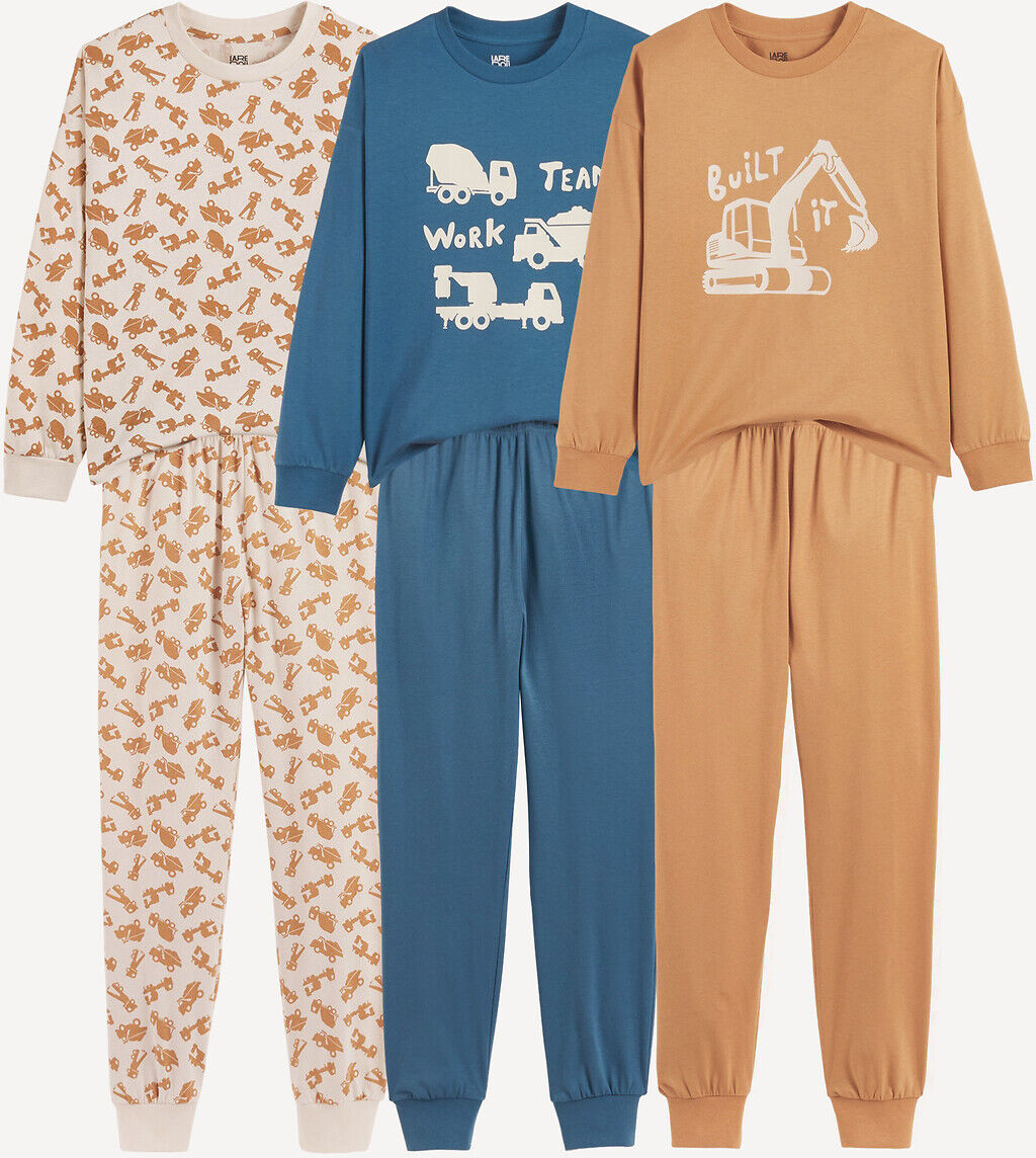 LA REDOUTE COLLECTIONS Lot de 3 pyjamas en coton imprimé engins de construction