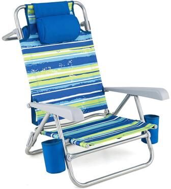 Costway 2 Pack Portable Folding Beach Chair with 7-Position Backrest-Blue