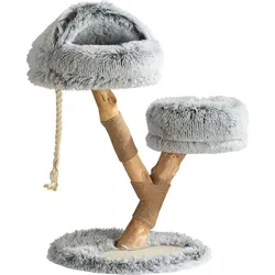Fudajo Designer-Kratzbaum (80 cm, Creme, Grau), Katzenbaum