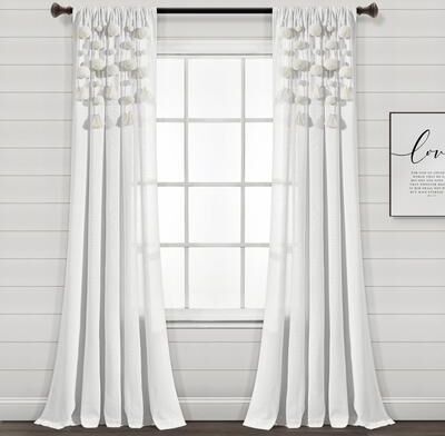 Lush Decor Boho Pom Pom Tassel Linen Window Curtain Panel (Single)