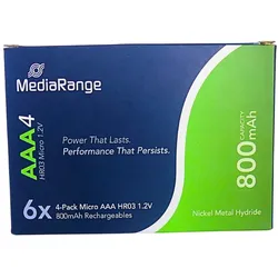6 X 4 MediaRange AAA4 Wiederaufladbare Batterien 1.2 V