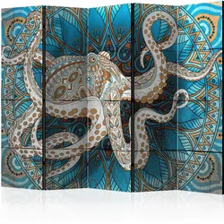 Paravent Zen octopus II Blau/Braun