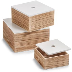 Zeller Holzkiste 15148, Set, braun / weiß, 2 / 4,4 / 8l, 3 Stück