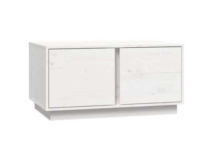 Tmriohed Couchtisch Weiß 80x50x40 cm Massivholz Kiefer Wohnzimmertisch Stilvoller Beistelltisch aus Kiefer für Ihr Wohnzimmer mit praktischer Tür und zwei Fächern für geordnete Ablage.