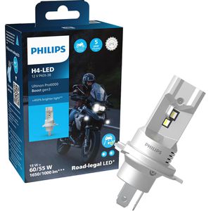 Philips Motorrad-Lampe Ultinon Pro6000 Boost, 5800 Kelvin, H4, 12 V / 18 W, Fern- & Abblendlicht, ECE-geprüft, LED, 1 Stück