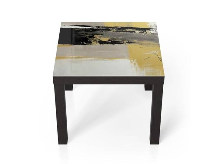 DEQORI Glastisch schwarz klein 55x55 cm Motiv Goldene Kontraste ausgefallener Beistelltisch aus Glas Hochglanz Couchtisch fürs Wohnzimmer moderner Couch Tisch mit Design