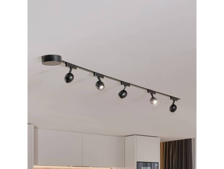 Schienensystem Lumaro, Spots,5-flg.,schwarz,Ø6cm,48V,dimmbar Lumaro 48V Lindby, dimmbar, schwarz, für Wohn- / Esszimmer, Kunststoff, Modern