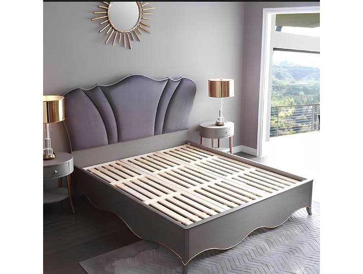 JVmoebel Schlafzimmer-Set Elegantes Schlafzimmerbett in Grauton mit passenden Nachttischen, Made in Europa