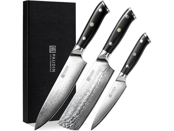 Küchenmesserset 3-teiliges Set Damaststahl Vg10 G10 Griff, Mehrfarbig, Metall, Kochgeschirr, Küchenmesser, Messersets