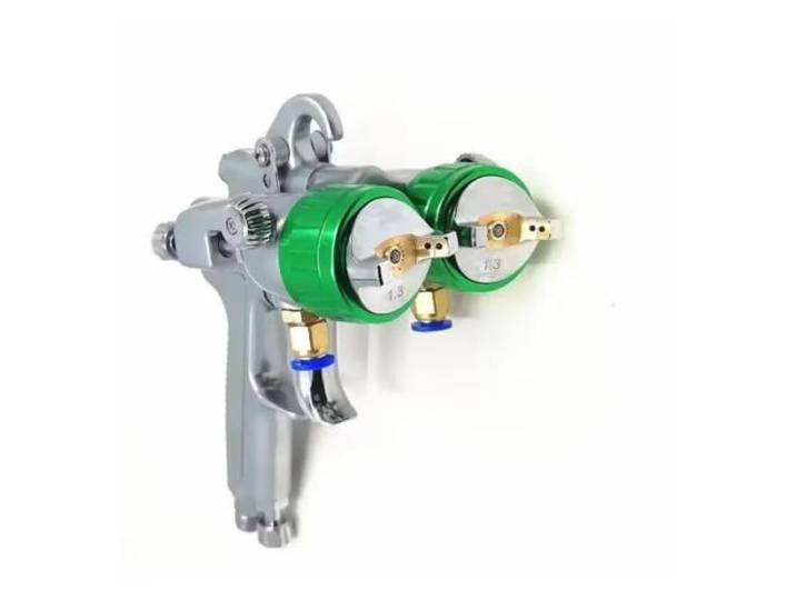 PT-22B Doppelköpfiges pneumatisches Sprühgerät, doppelte pneumatische Druckspritzpistole mit Topf, 8–12 cfm, 1000 ml, 4,0 MPa, 1,3 mm Für Heimwerker