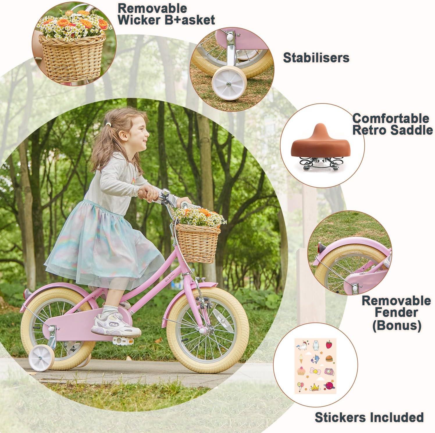 Kinderfahrrad, 12 Zoll - Mädchenfahrrad - leicht - mit Seitlenker und Korb - Rosa