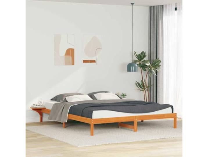 YUTAASU Bettgestell mit Nachttischen Wachsbraun 180 x 220 cm Massives Kiefernholz, Plattformbett, Robust, Einfache Pflege, Modernes Design