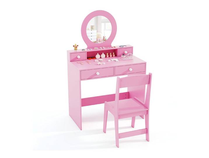 COSTWAY Schminktisch, Kinder Schminktisch mit Hocker