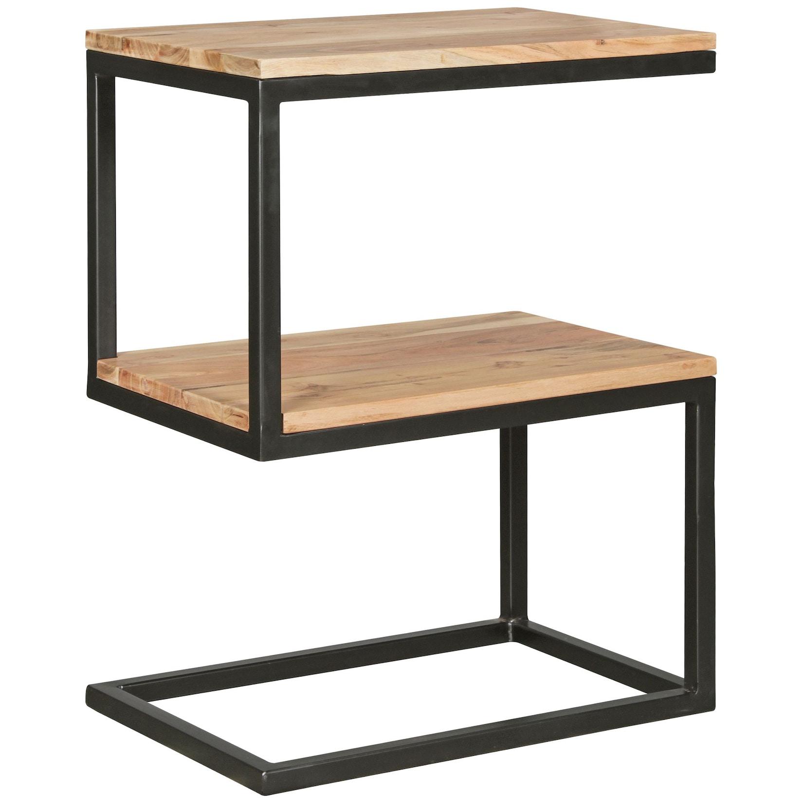 KADIMA DESIGN Beistelltisch Massivholz INDI: S-Design, Schwarz/Metallgestell, 2 Ablageflächen