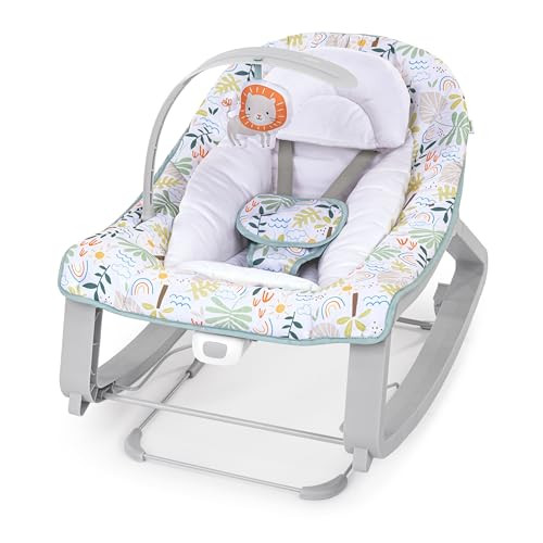Ingenuity Keep Cozy 3-in-1 baby ligstoel en springstoel met speelboog en trillingen, Tropical Rainbow, tot 18 kg