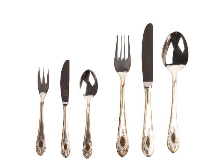 FranquiHOgar - Besteckset 6x6 Löffel, Messer, Gabel, Löffel, Messer und Dessertgabel 36-teilig Edelstahl 18/10 versilbert und vergoldet Modell Toscana Royal 1280 Geschirr