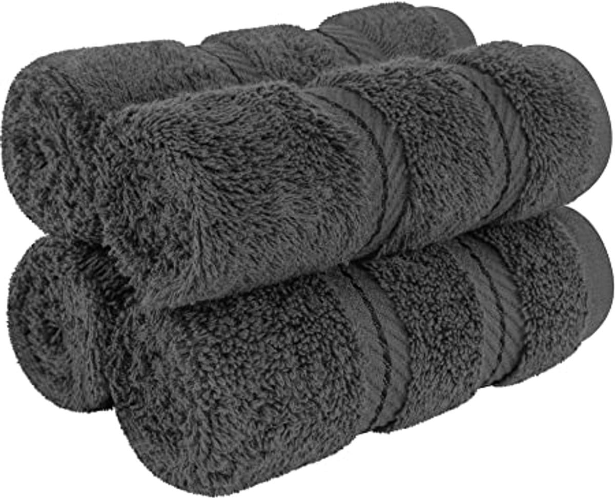 Luxe Turkse Katoenen Washandjes Set - 4 stuks - Donkergrijs