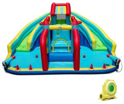 Costway Inflatable Double Water Slide Park with Obstacle Course and 735W Blower