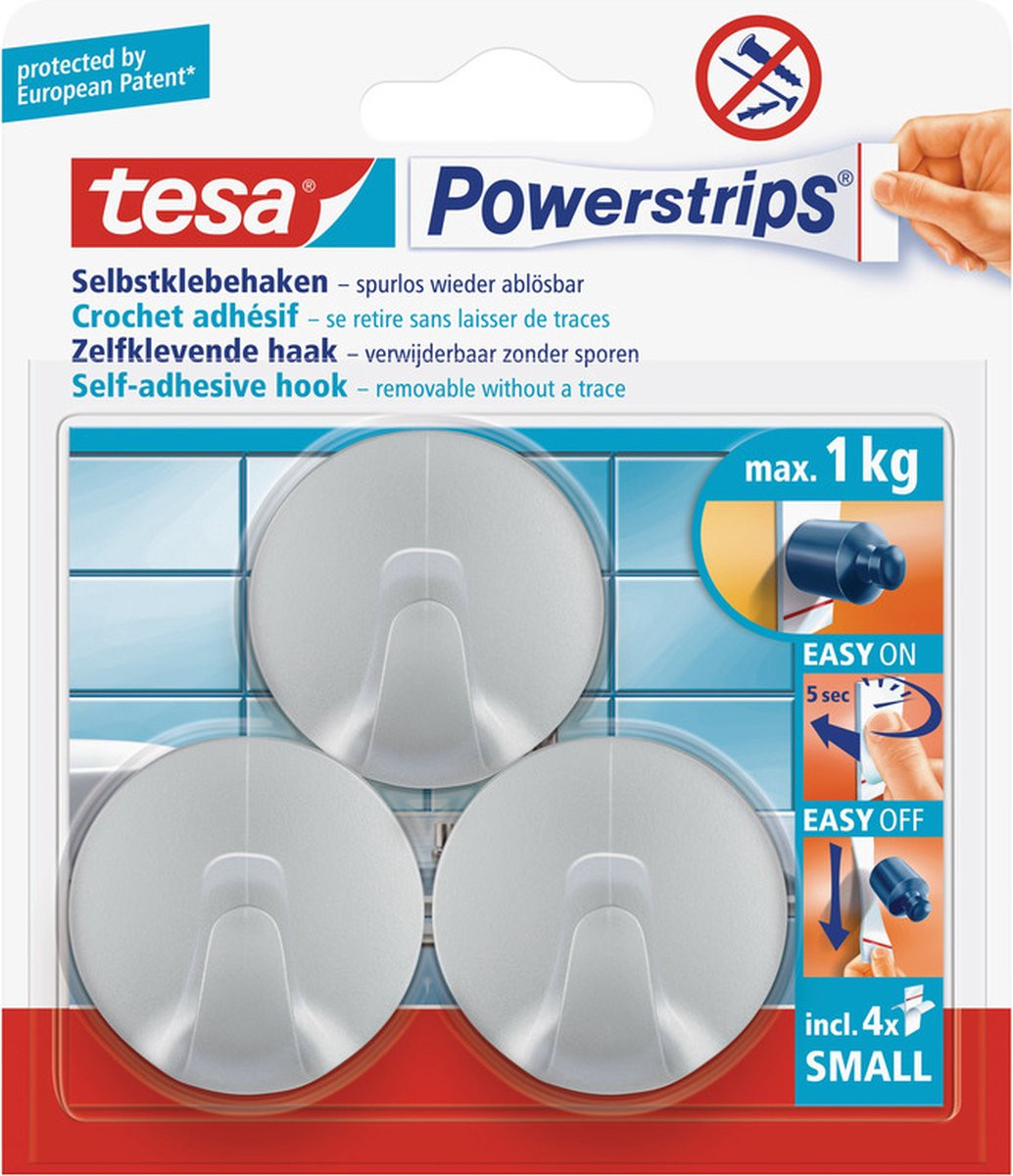 Tesa Powerstrips Ronde Haken Chroom Small - 6 stuks