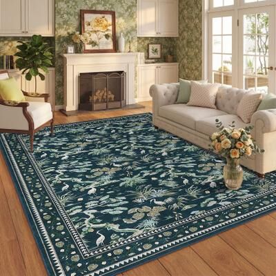 Garvee Modern Crane Botanical Non-Slip Washable Area Rug for Living Room