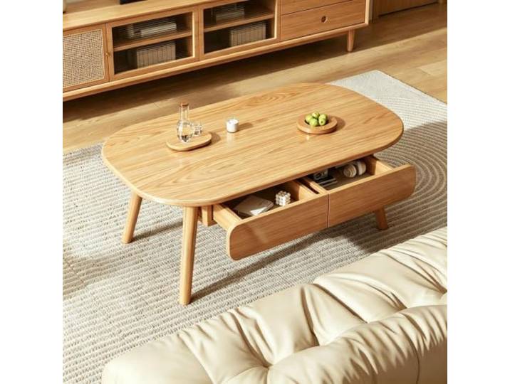 Couchtisch Massivholz mit 2 Schubladen 2 Größen 100x50 120x60cm Couchtisch Massivholz mit Schubladen für Wohnzimmer(B,120x60x45cm/47x24x18in)