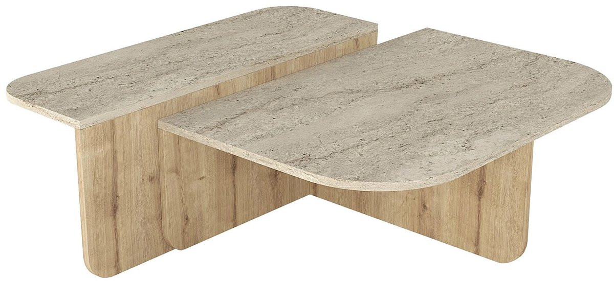 Maralia Salontafel - Beige travertijn effect en licht naturel - Vente-unique
