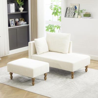 unbranded "71.3"" W Modern Chenille Chaise Lounge Chair with Ottoman , Rubberwood Legs"