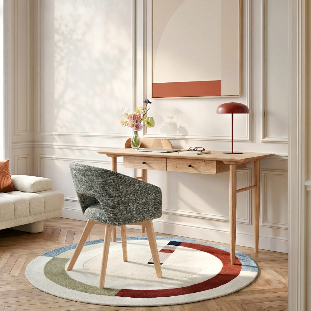 Habitat Bureau 2 tiroirs en chêne massif - naturel Marron 120x84x52cm