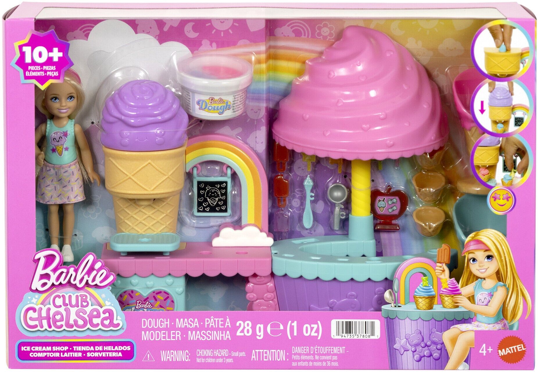 Barbie Club Chelsea Ice Cream Shop Playset with Doll and Accessories for Kids - Includes Chelsea Doll, Ice Cream Shop, 10+ Pieces - Mattel