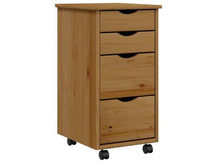 YUTAASU Rollschrank Mit Schubladen Kiefer Honigbraun