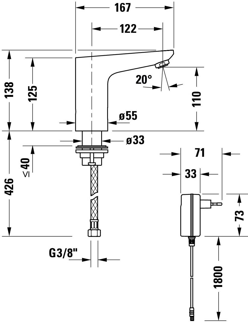 Duravit Sensor 1 Elektronik-Waschtischmischer, mit Steckernetzteil