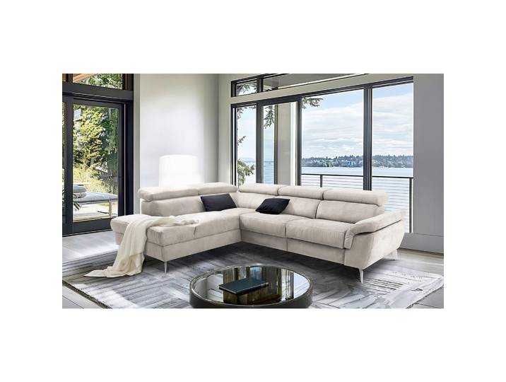 Livetastic Ecksofa Sono, Hellgrau, Metall, 4-Sitzer, L-Form, Ottomane links, 265x210 cm, motorische Relaxfunktion, Rücken echt, Wohnzimmer, Sofas & Couches, Wohnlandschaften, Ecksofas