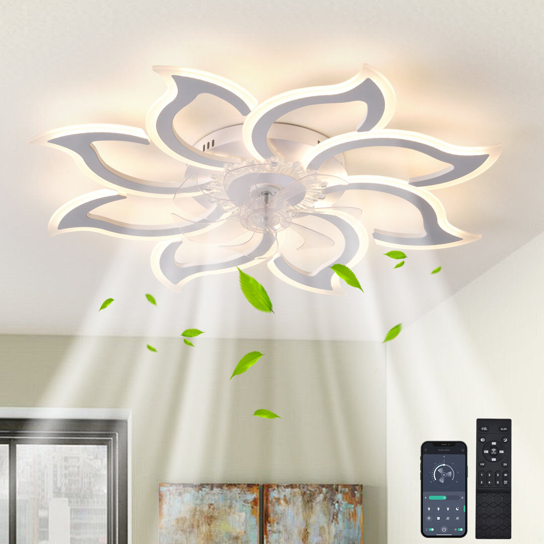 Metro Delenia 7 - Blade LED Ceiling Fan with Remote Control and Light Kit Included White 30cm