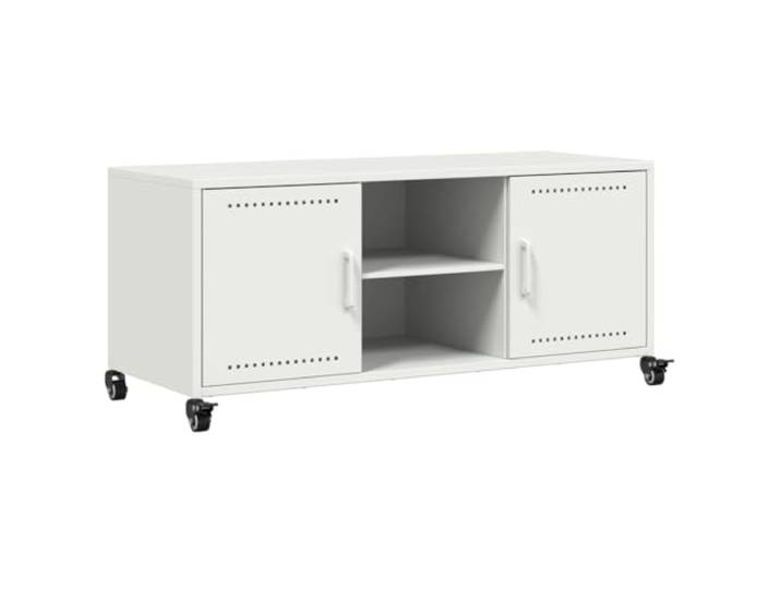 KGFHERENB TV-Schrank Rollbar Weiß 100,5x39x43,5 cm Stahl Praktisches Möbelstück mit 4 Rollen und Stauraum für Wohnzimmer oder Schlafzimmer, gefertigt aus stabilem Stahlblech.