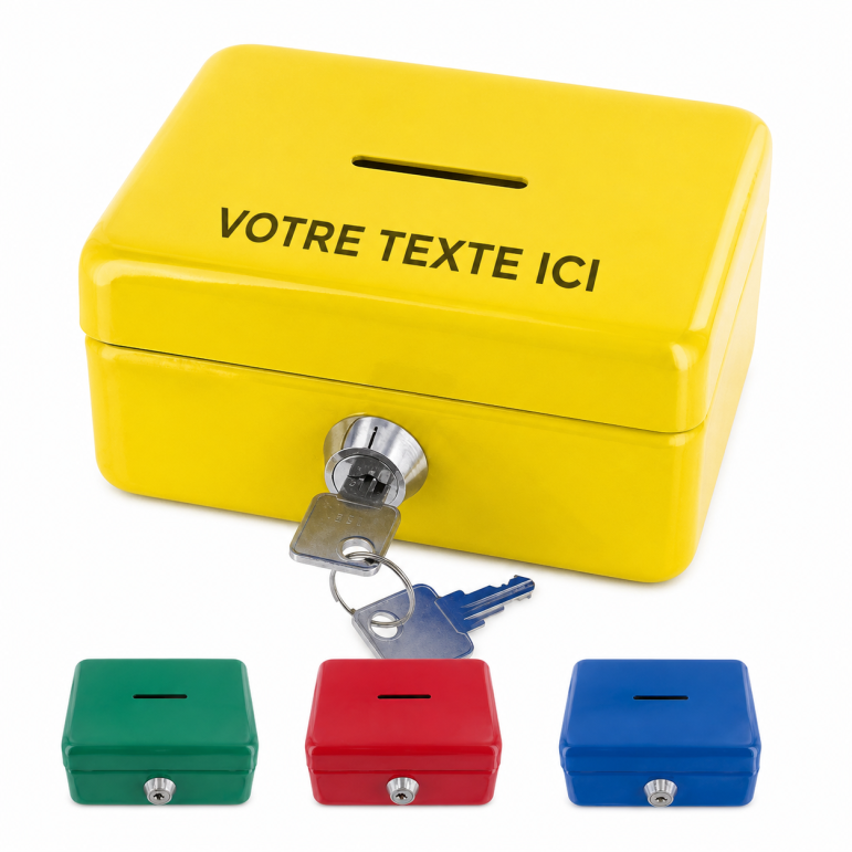 Boîte publicitaire de collecte de fonds métal jaune