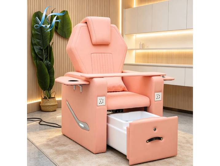 Fauteuil de manucure et pédicure haut de gamme rose avec dossier haut, idéal pour salon de beauté